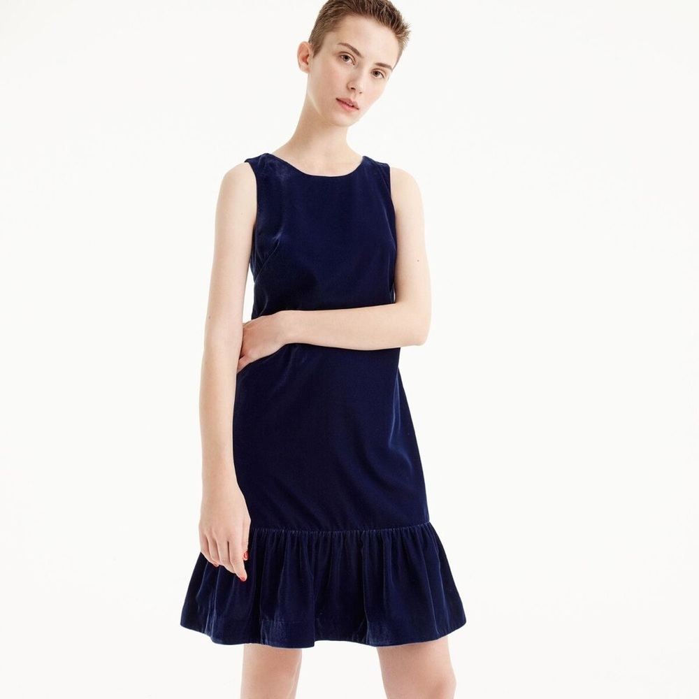 💙 J.Crew Navy Blue Velvet Ruffle Hem Dress size 4